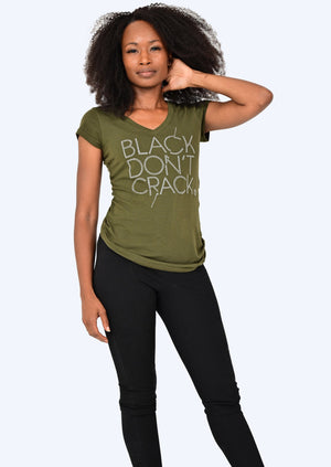 Black Don't Crack Ladies Bling Olive Short Sleeve V-Neck - Black Don't Crack® 