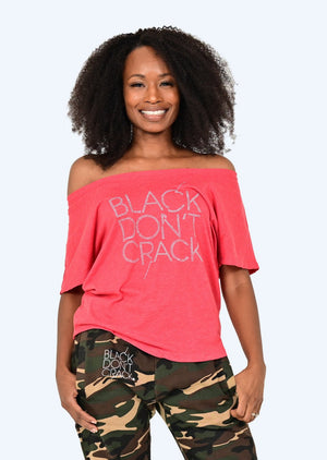 Black Don't Crack Vintage Red Dolman Ladies Off The Shoulder Top - Black Don't Crack® 