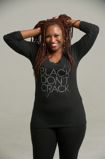 Black Don't Crack Ladies Bling Long Sleeve Black V-Neck - Black Don't Crack® 
