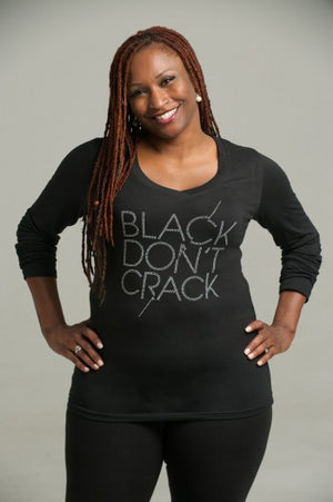 Black Don't Crack Ladies Bling Long Sleeve Black V-Neck - Black Don't Crack® 