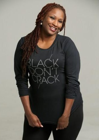 Black-Don't-Crack-Black-Long Sleeve-Bling Ladies T-Shirt