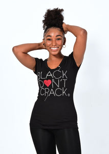 Love Collection Bling Short Sleeve Ladies V-Neck Top - Black Don't Crack® 