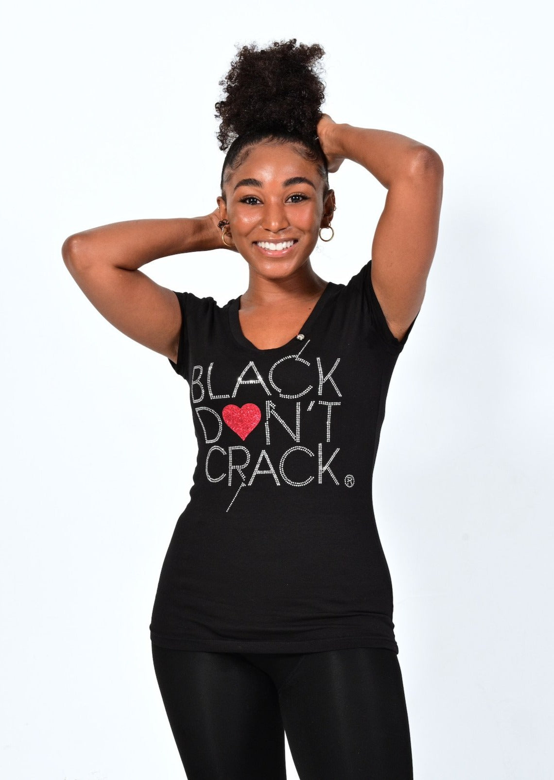 Black Don't Crack Love Collection Bling Olive Short Sleeve Ladies V-Neck - Black Don't Crack® 