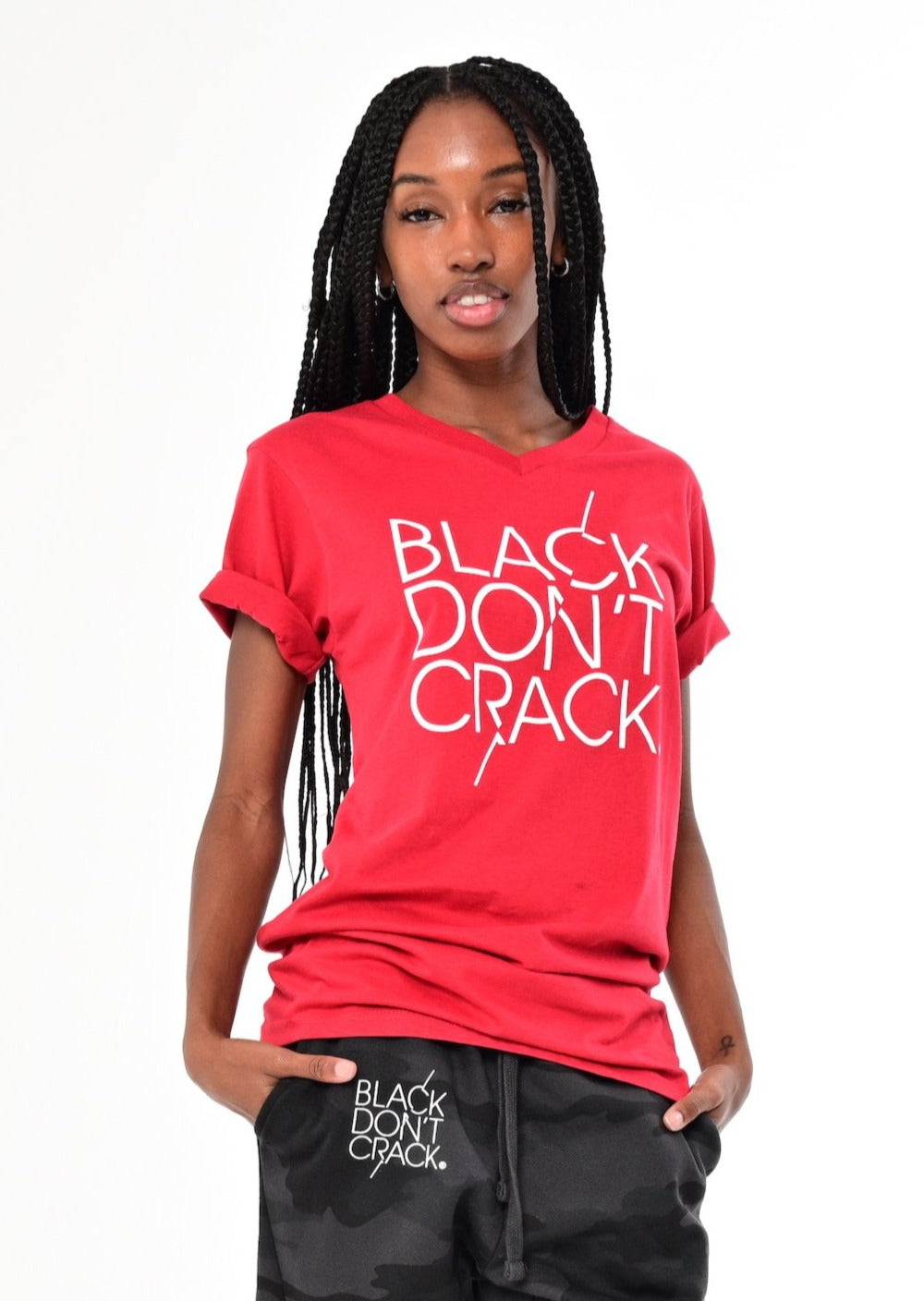 Womens Black Don't Crack Casual Short Sleeve V-Neck T-Shirt - Black Don't Crack® 