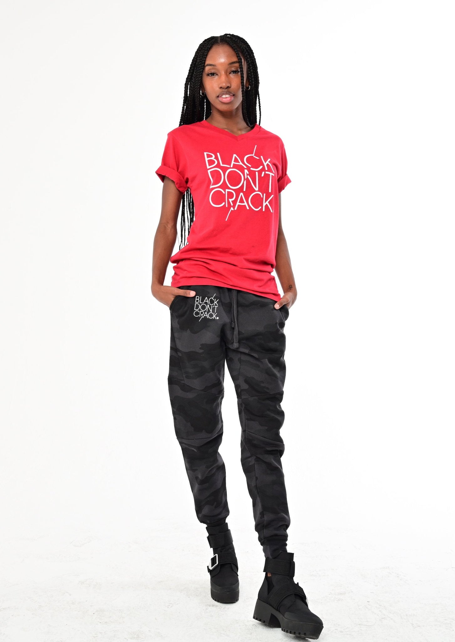 Womens Black Don't Crack Casual Short Sleeve V-Neck T-Shirt - Black Don't Crack® 