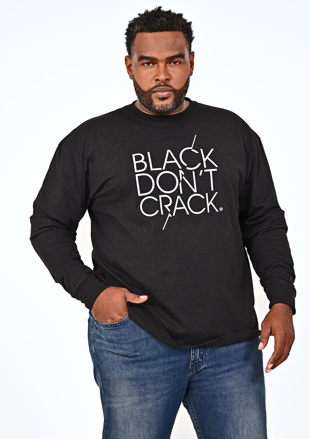 Black Don't Crack Long Sleeve Crew-Neck Pullover T-Shirt - Black Don't Crack® 