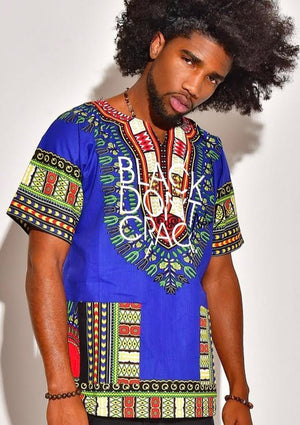 Our men's Black Don't Crack logo dashiki certainly makes a bold statement. It's 100% cotton with stay fast dye so the print won't fade or shrink. This multi-colored Afrocentric dashiki is lightweight and can be worn through the seasons.