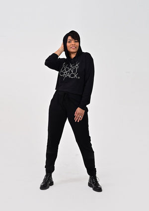 Women's Cropped Top Hoodie and Jogger Pant Loungewear - Black Don't Crack® 
