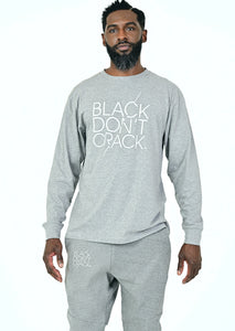 Black Don't Crack Long Sleeve Crew-Neck Pullover Heather Grey T-Shirt - Black Don't Crack® 